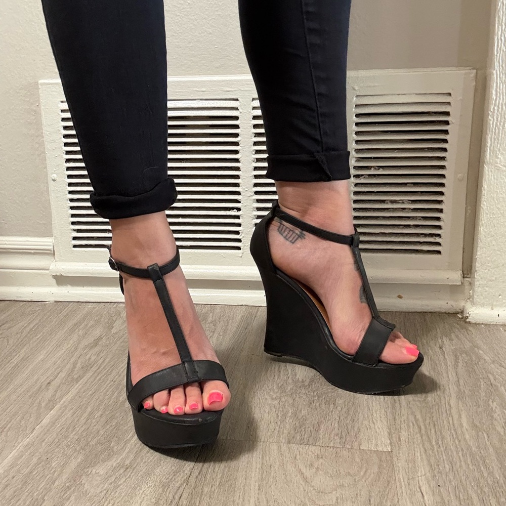 Black Wedge high heel Sandals